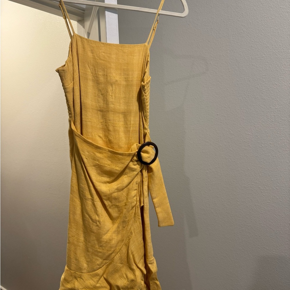 Elegant Yellow Wrap Dress